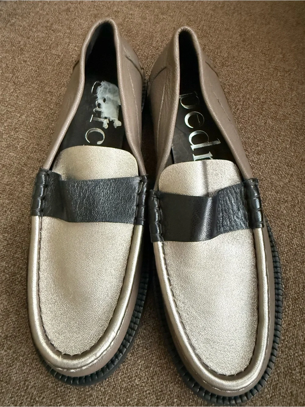 Pedro Garcia Metallic Silver & Black Penny Loafers 38.5